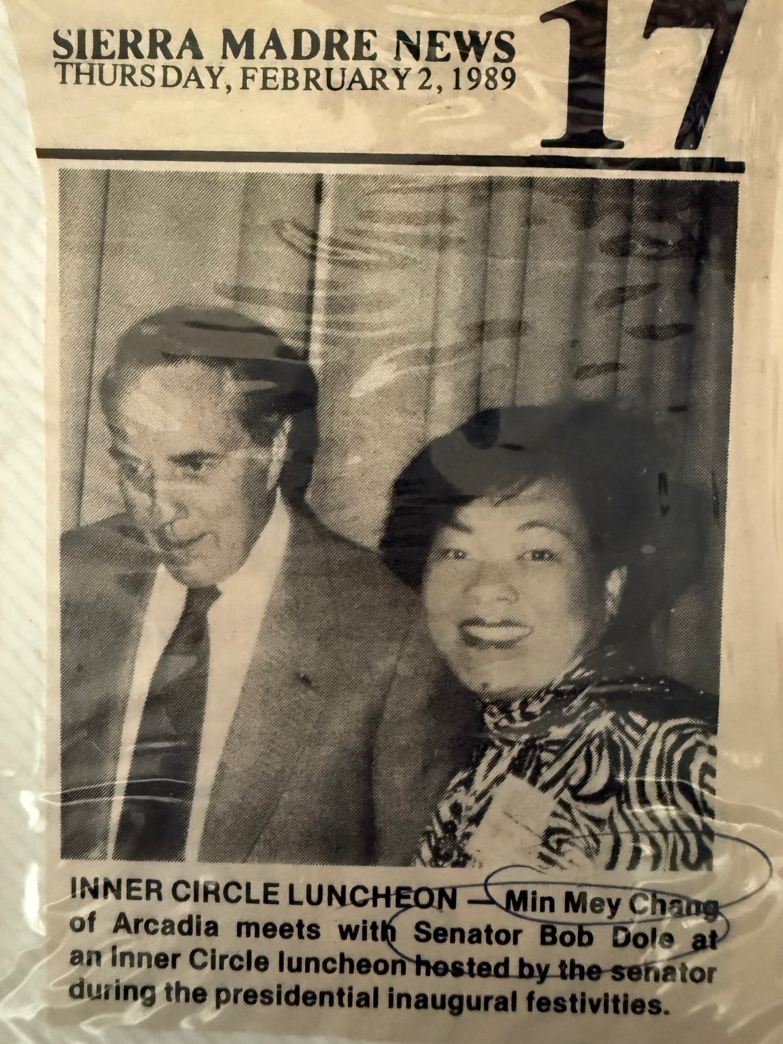 Meeting Senator Bob Dole, 1989