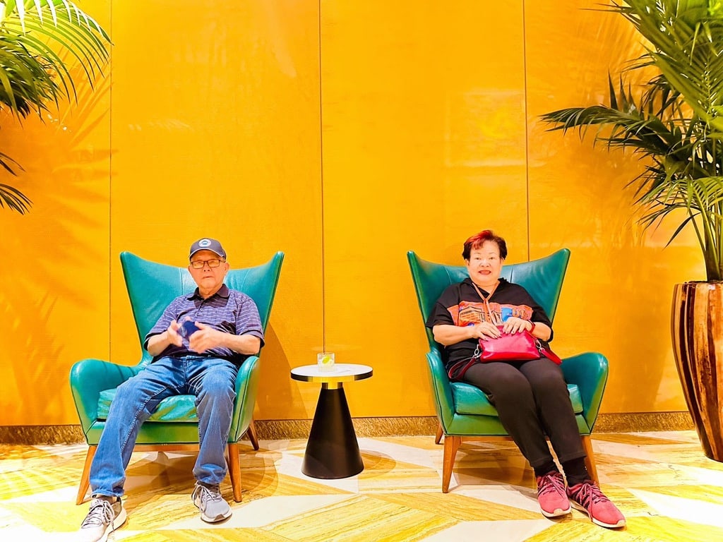 In a hotel lobby