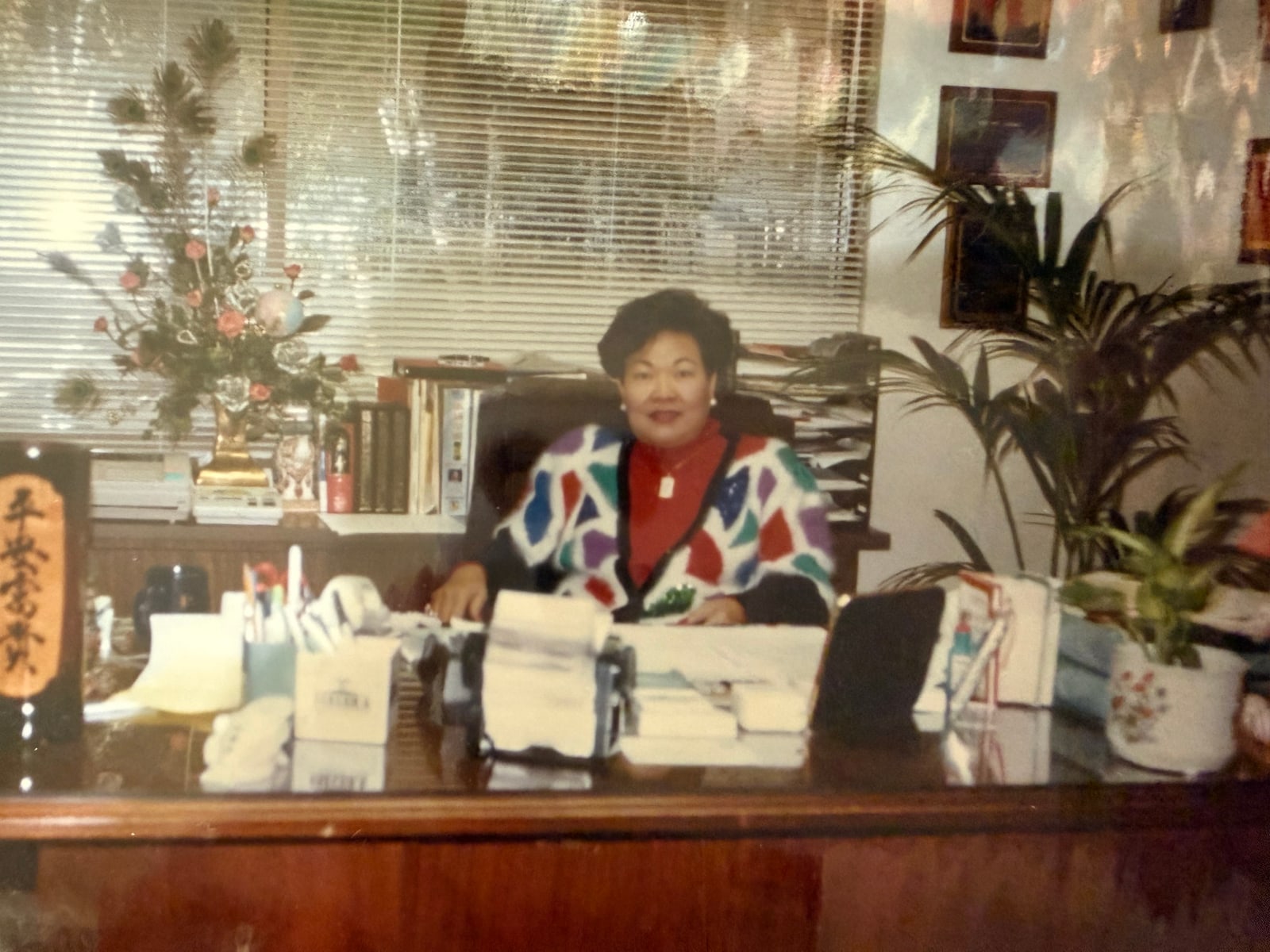 At her desk