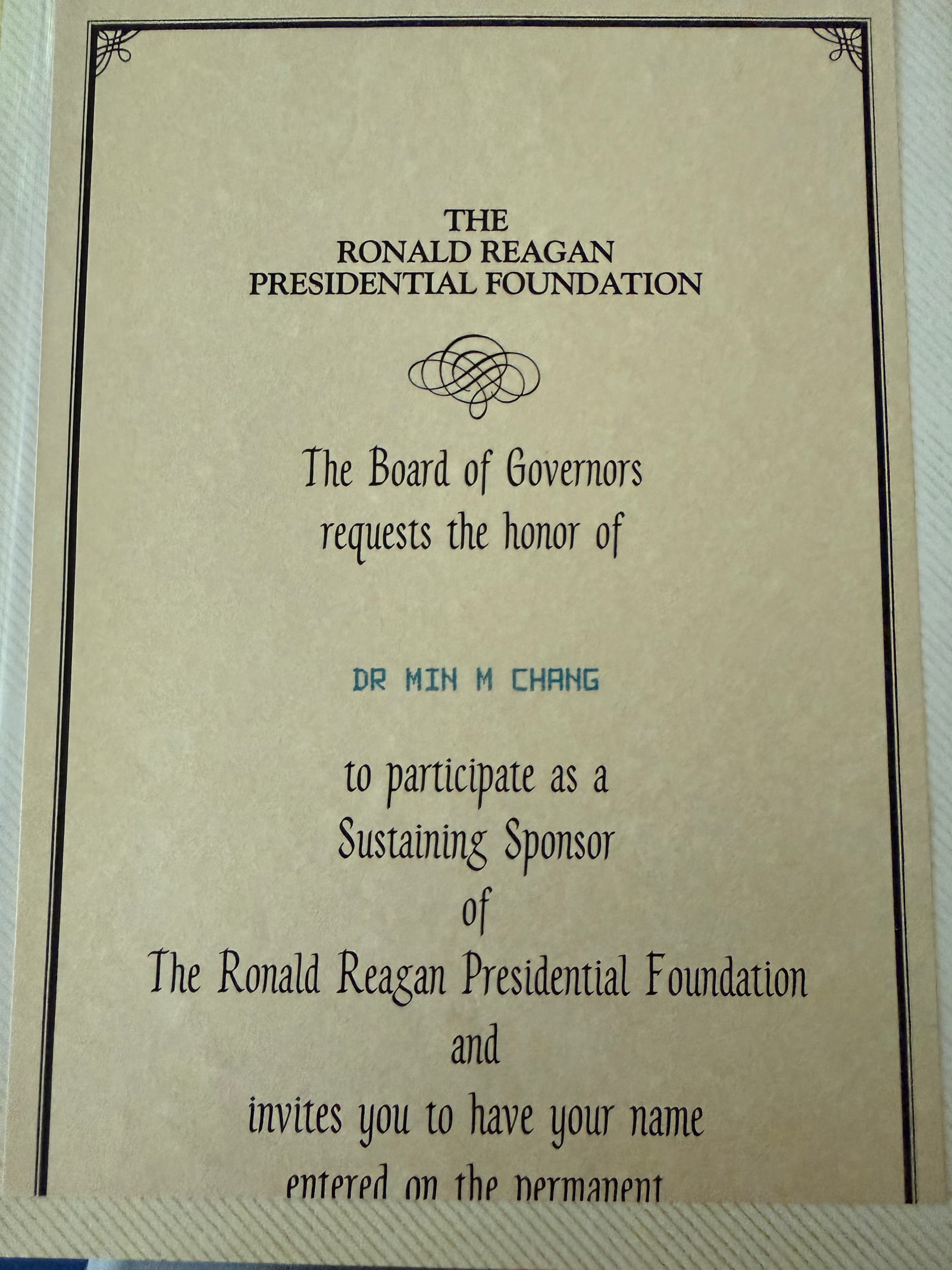 Ronald Reagan Presidential Foundation invitation
