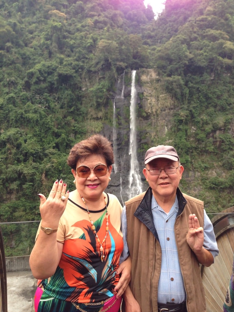 At a waterfall in Taiwan