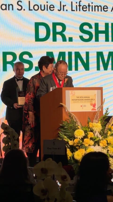 Accepting the award at the podium